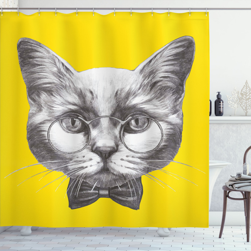 Cat Glasses Bow Tie Shower Curtain