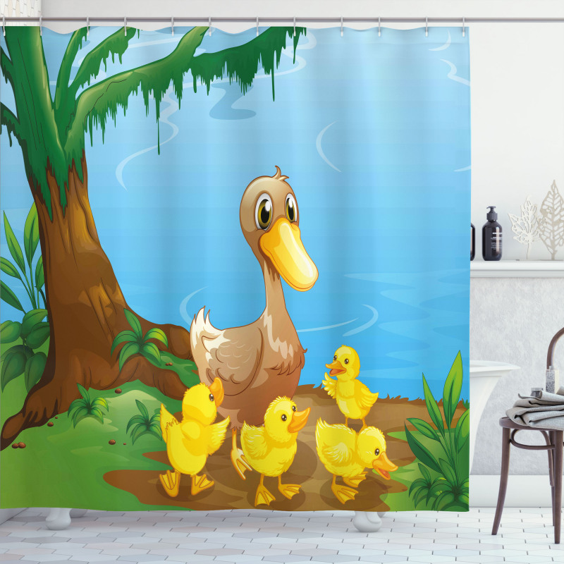 Duck and Ducklings Shower Curtain