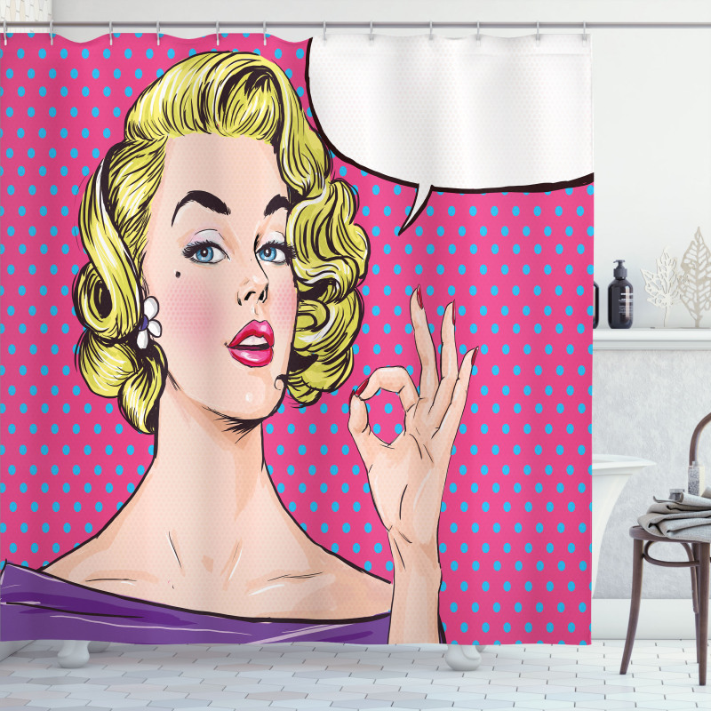 Pop Art Woman OK Sign Shower Curtain