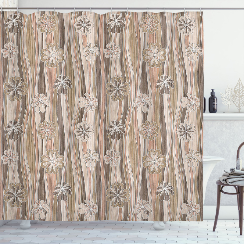 Flowers on Wavy Stripes Shower Curtain