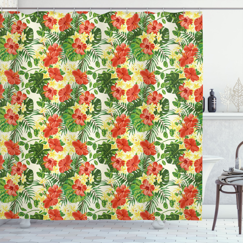 Exotic Flowers Pattern Shower Curtain