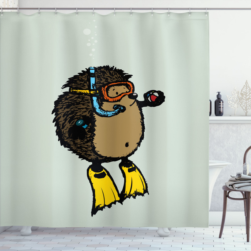 Scuba Diver Hedgehog Shower Curtain