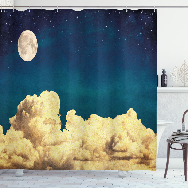 Stars Full Moon Cloud Shower Curtain