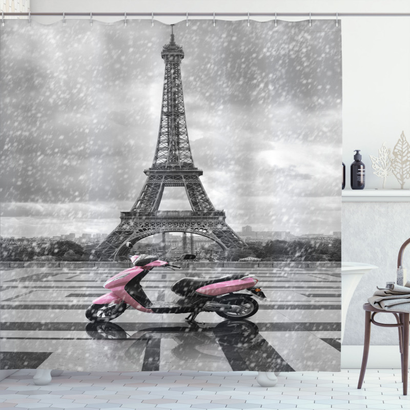 Paris Scene Moped Shower Curtain