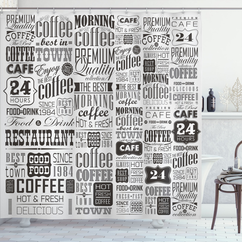 Retro Coffee Texts Shower Curtain