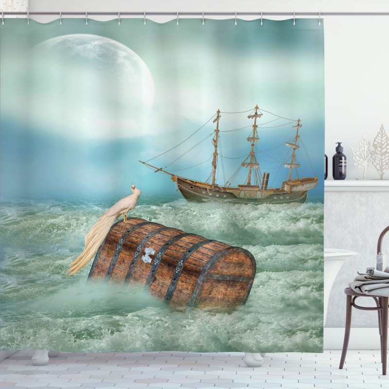 Old Trunk Ocean Waves Shower Curtain