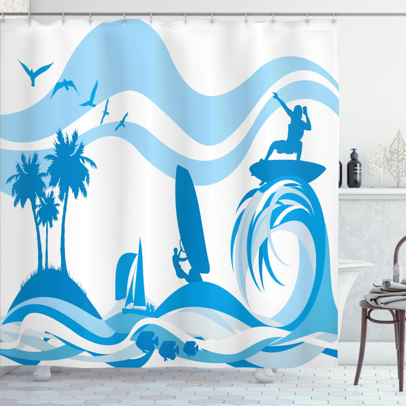 Surfer Waves Summertime Shower Curtain