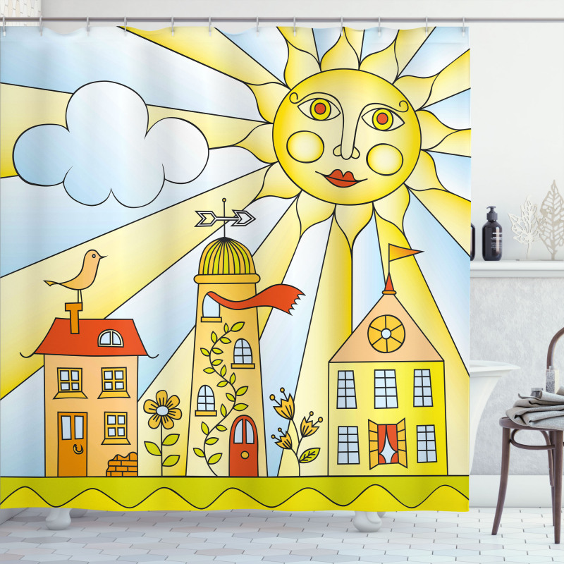 Childlike Smiling Sun Shower Curtain