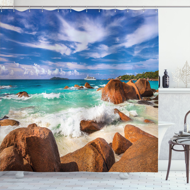 Rocky Coast Seychelles Shower Curtain