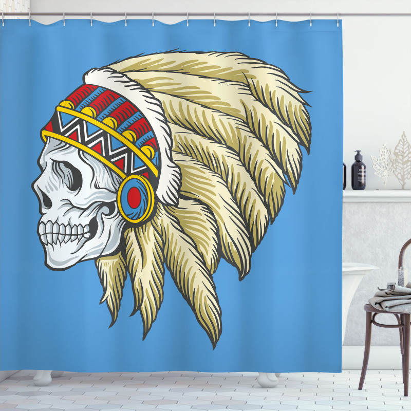 Skull with Feathers Folk Shower Curtain