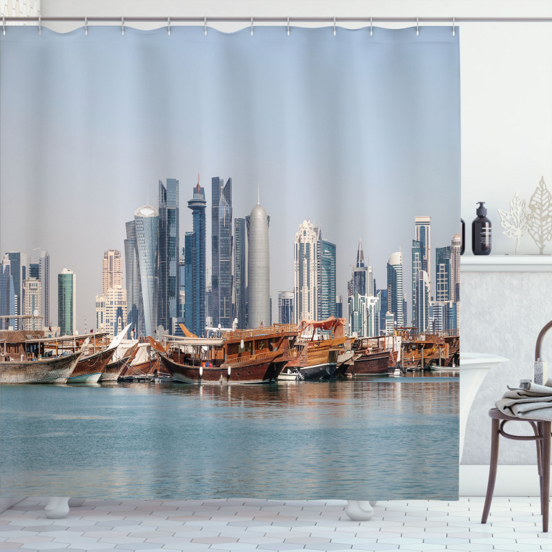 Qatar City Dhow Ships Shower Curtain
