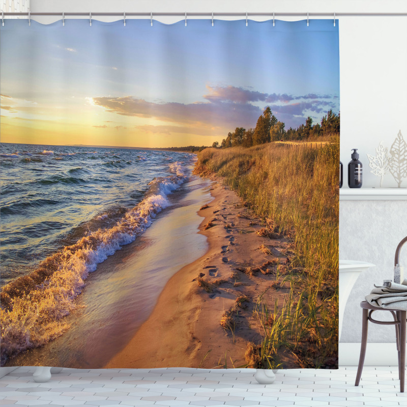 Sandy Calm Beach Sunset Shower Curtain