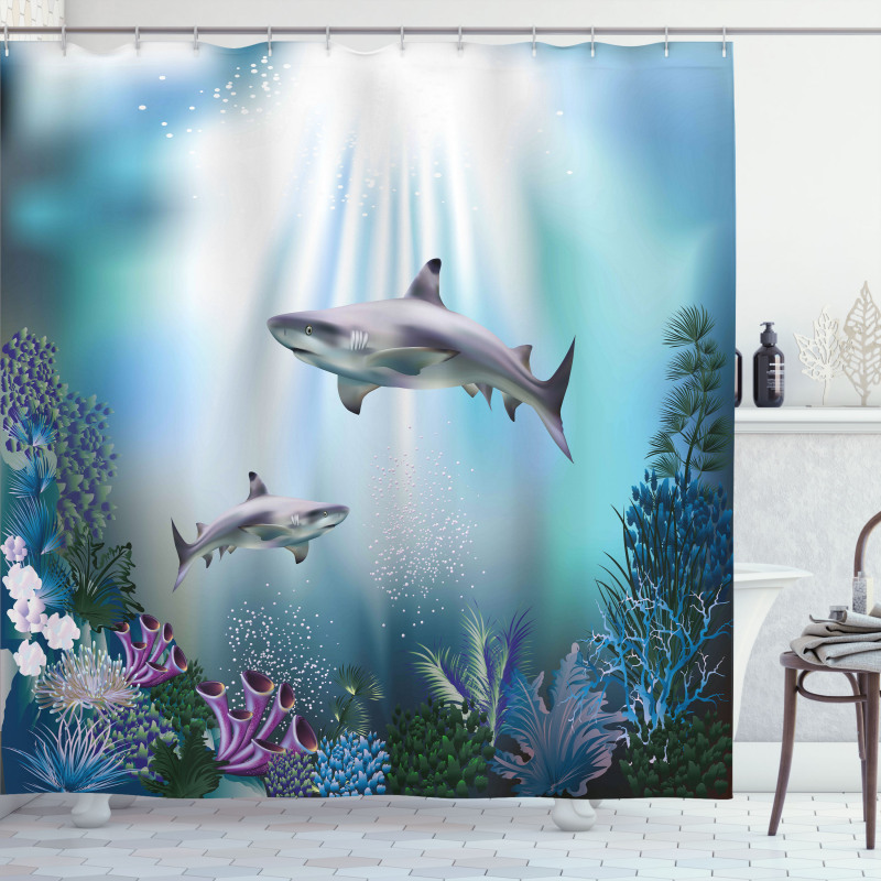 Sharks Coral Aquatic Shower Curtain