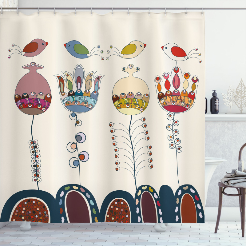 Birds Flowers Shower Curtain