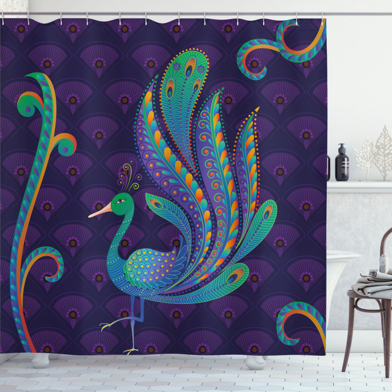 Oriental Bird Feather Shower Curtain
