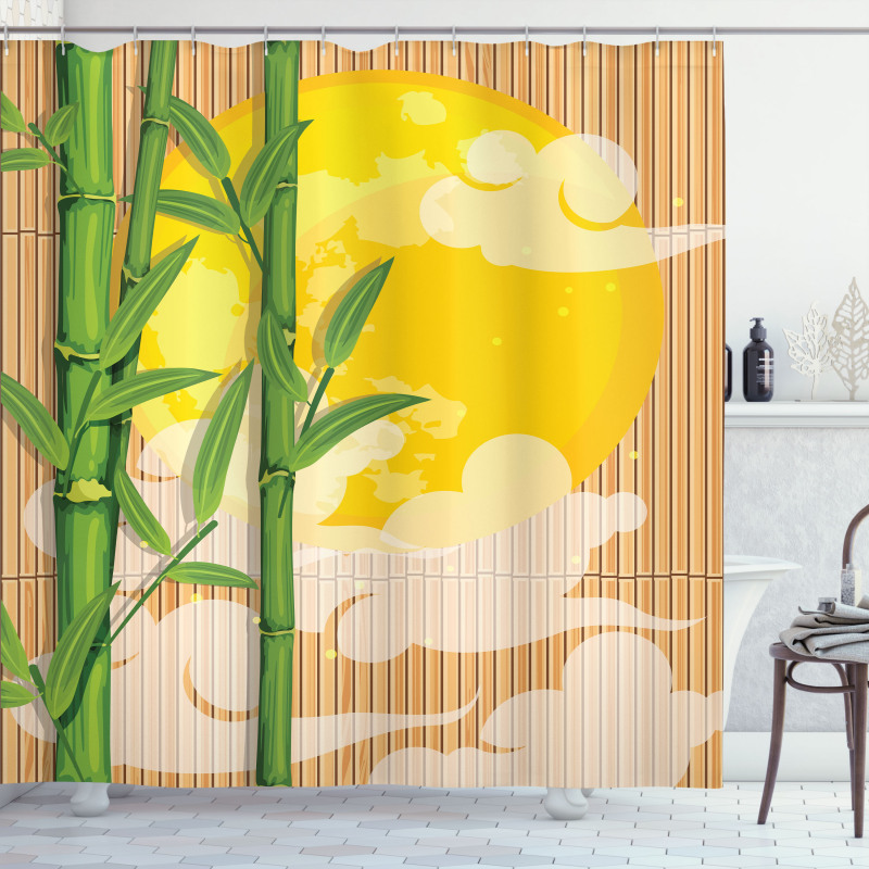 Bamboo Full Moon Clouds Shower Curtain