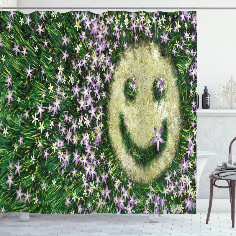 Smiley Emoticon on Grass Shower Curtain