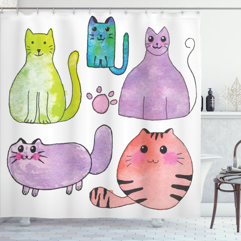 Cats in Watercolor Style Shower Curtain