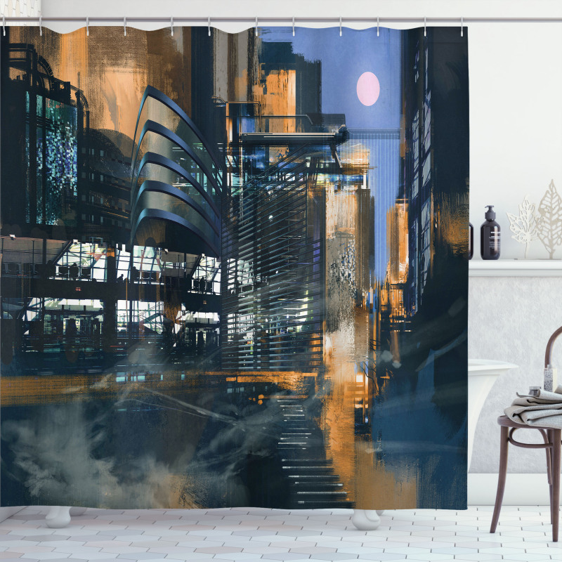 Cyberpunk Cityscape Shower Curtain