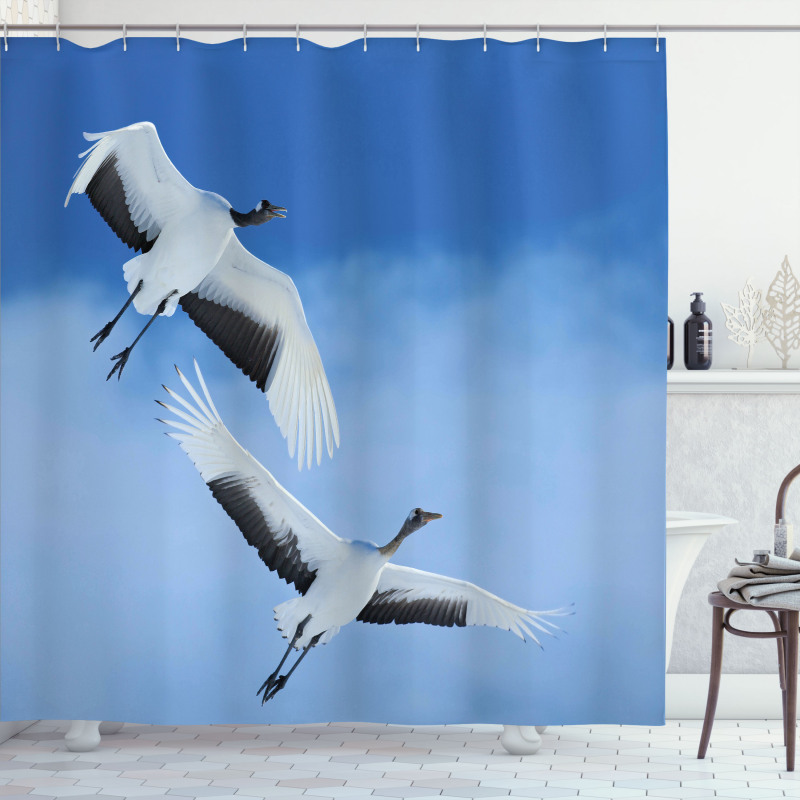 Red Crowned Cranes Japan Shower Curtain