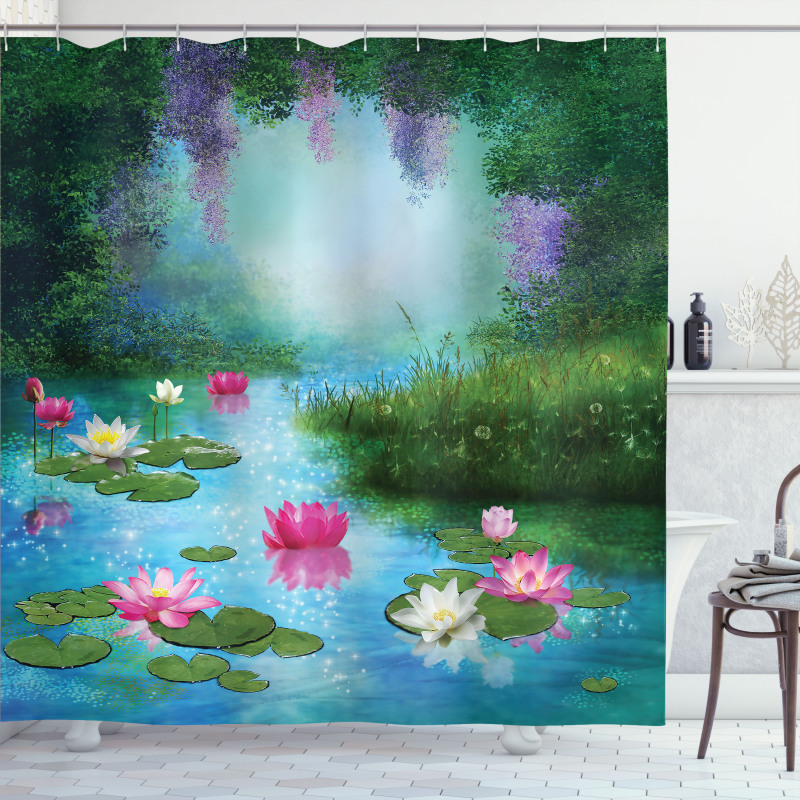 Fantasy Pond Water Lily Shower Curtain