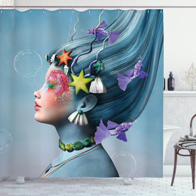 Woman Oceanic Hairstyle Shower Curtain