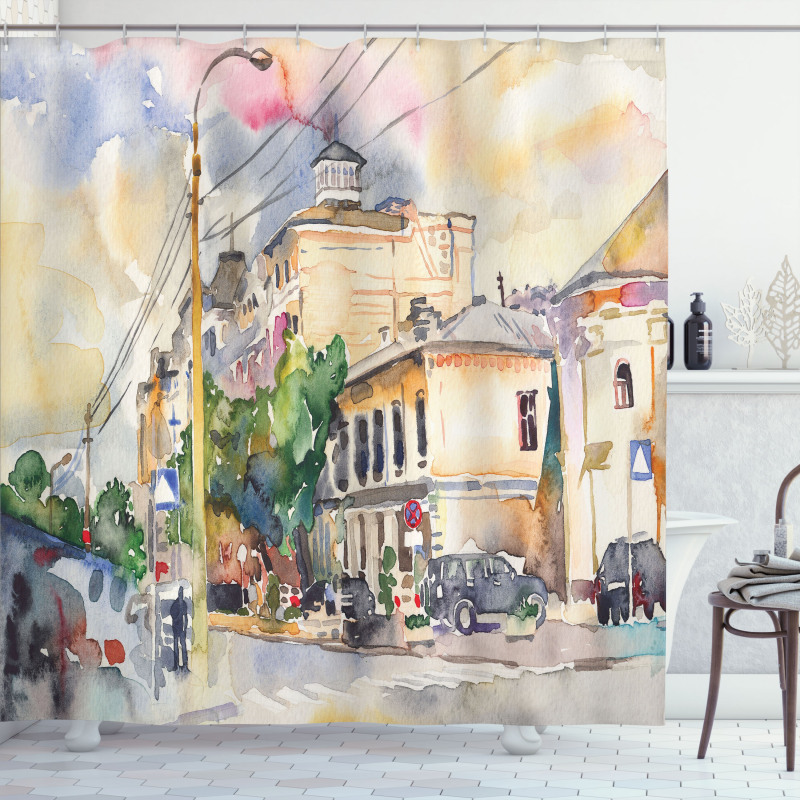 City Street Watercolors Shower Curtain
