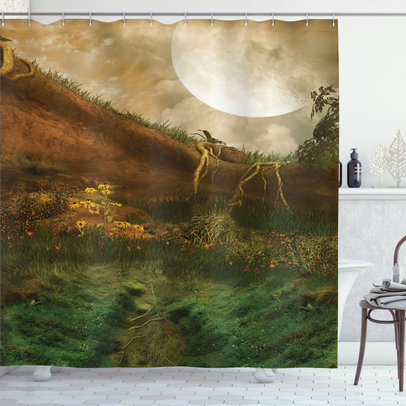 Valley with Full Moon Shower Curtain