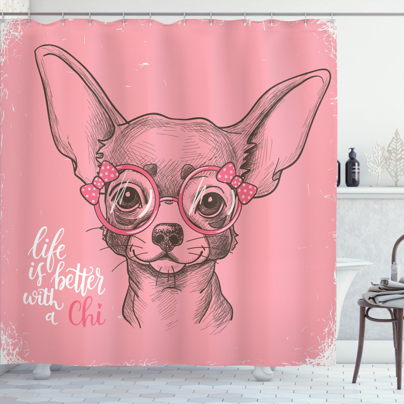 Girl Chihuahua Sketch Words Shower Curtain
