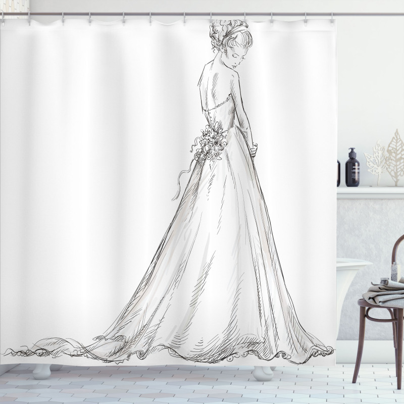 Princess Sketchy Bride Shower Curtain