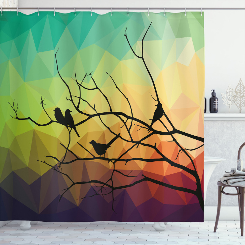 Abstract Bird and Branch Shower Curtain