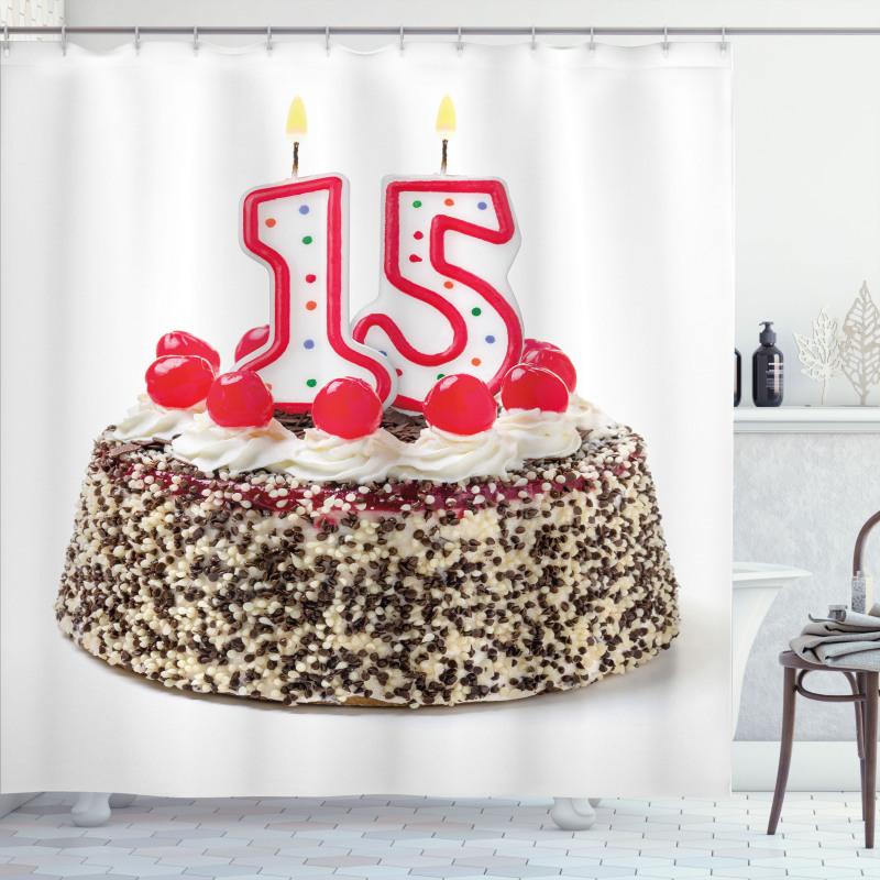 Cherry Cake Candles Shower Curtain
