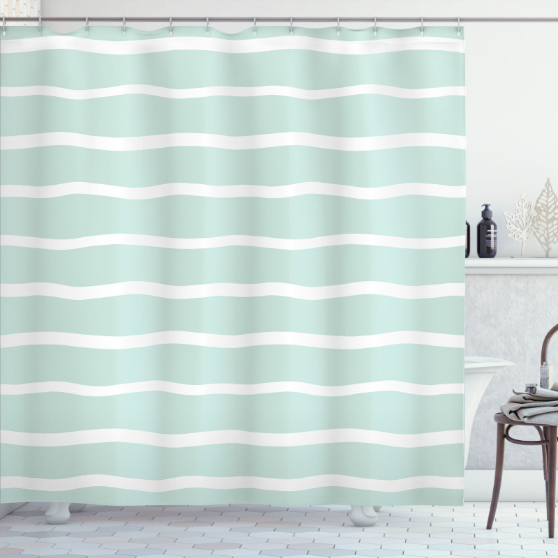 Wavy Lines White Striped Shower Curtain