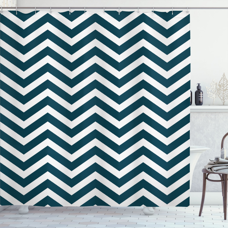 Zigzag Chevron Blue Lines Shower Curtain