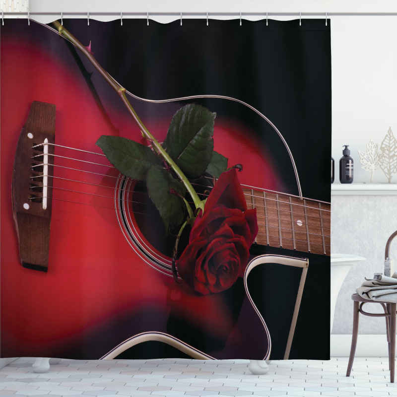 Guitar with Love Rose Shower Curtain