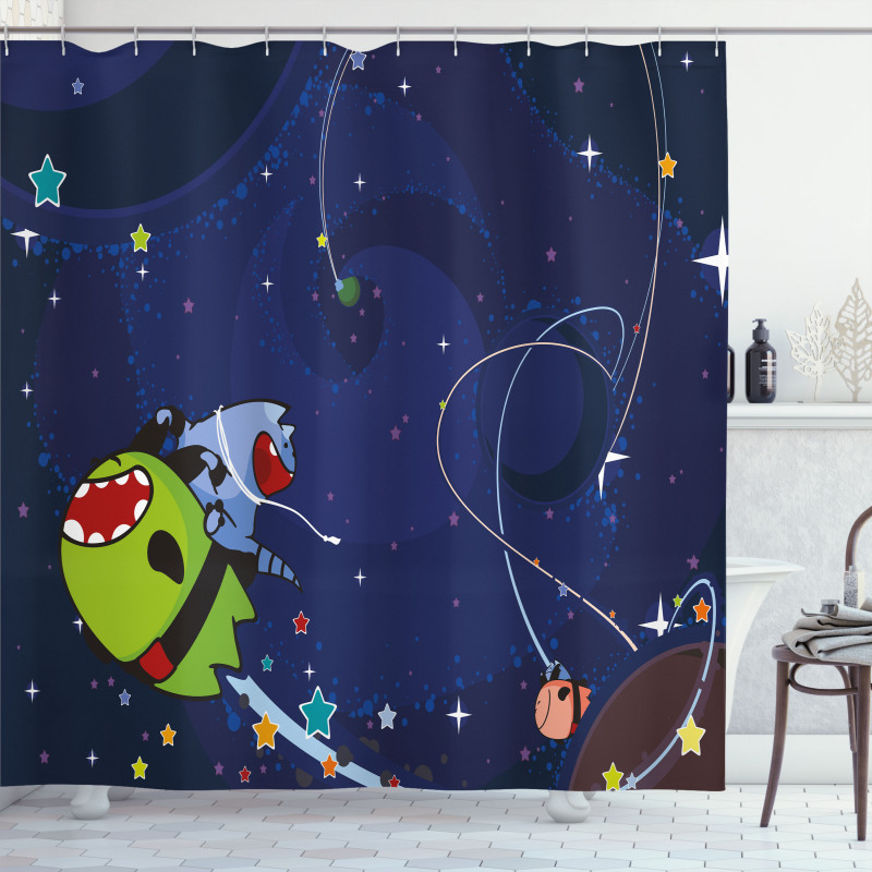 Cartoon Kitten Aliens Shower Curtain