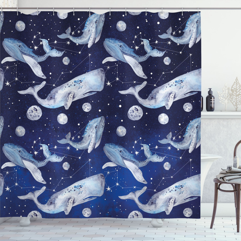 Whale Planet Cosmos Shower Curtain