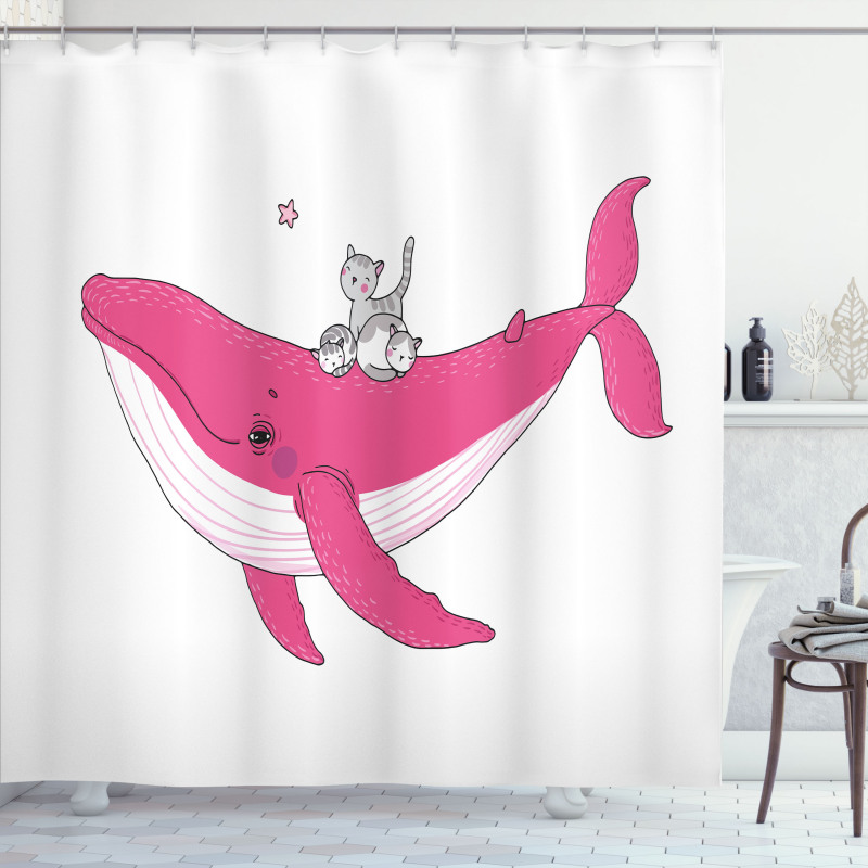 3 Cats Big Fish Magic Shower Curtain