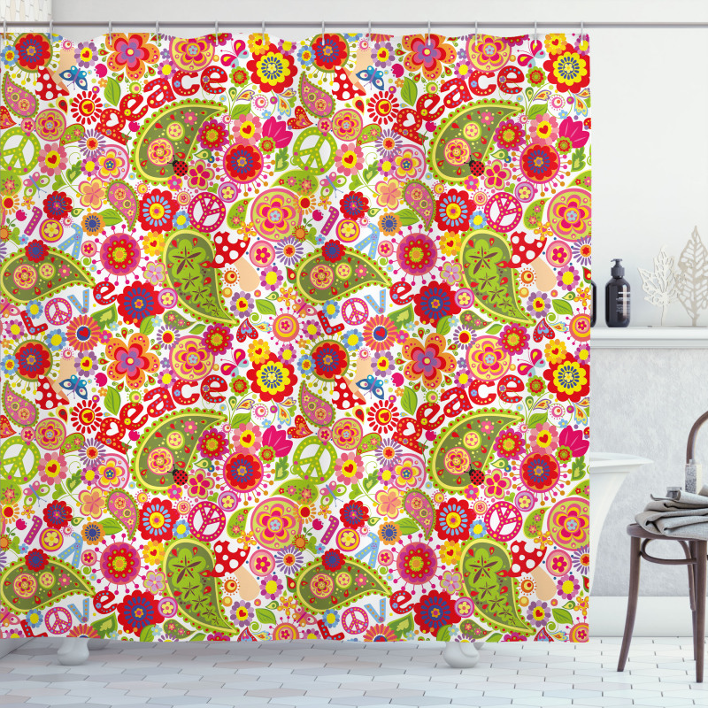 Mushrooms Poppies Shower Curtain