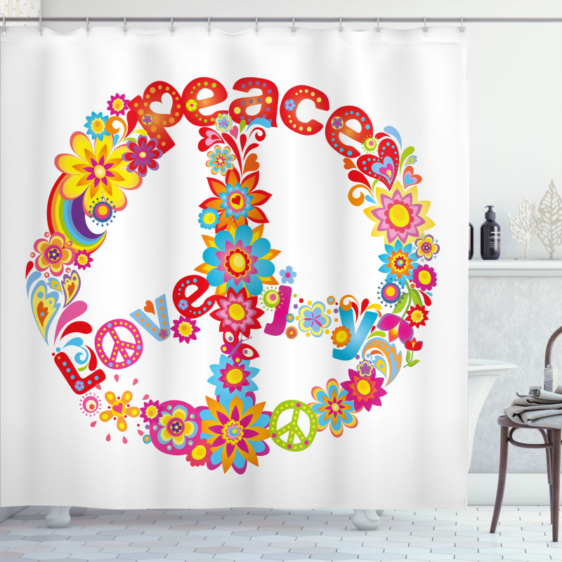 Peace Love Joy Flowers Shower Curtain