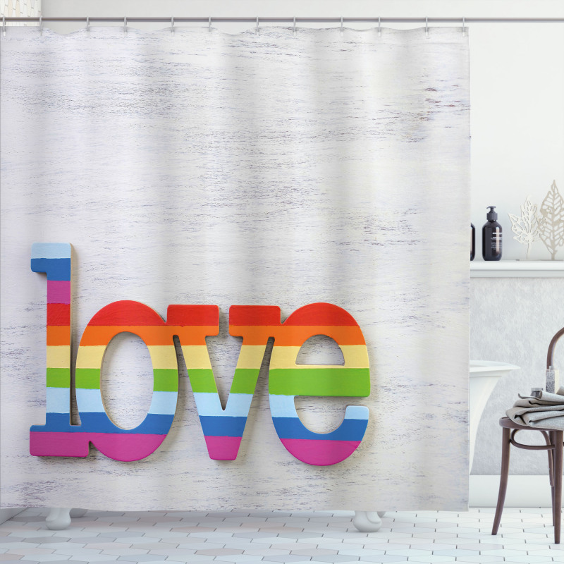 Love Sign on Wood Planks Shower Curtain