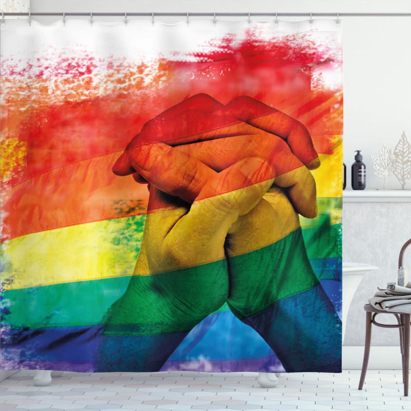 Gay Couple Holding Hands Shower Curtain