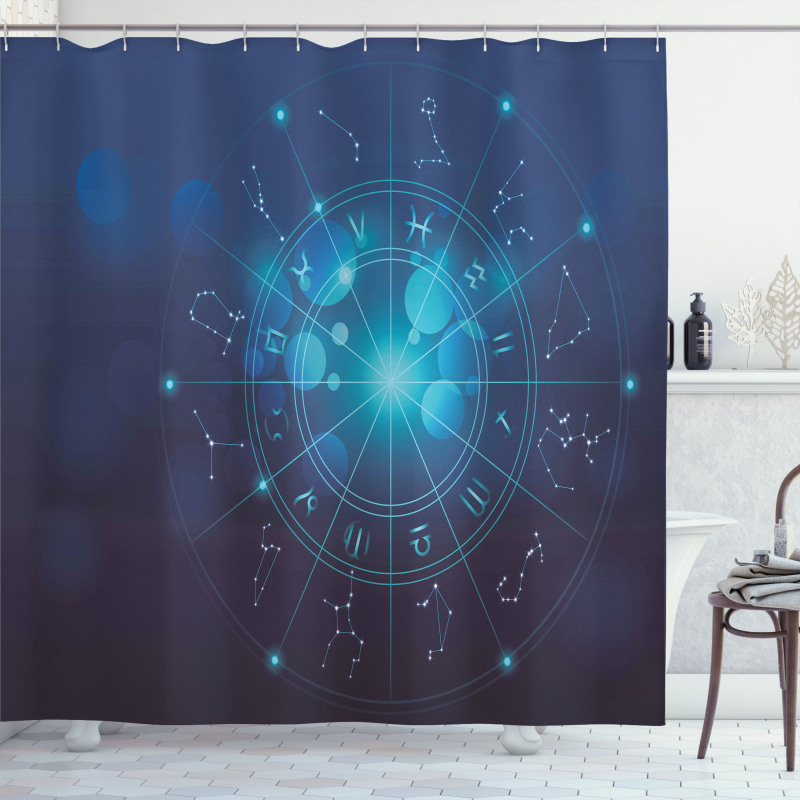 Zodiac Signs in Space Shower Curtain