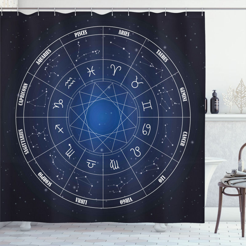 Zodiac Dates in Space Shower Curtain