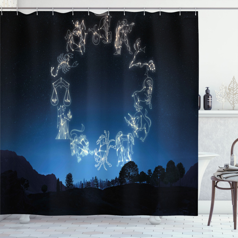Sketchy Zodiacal Sign Shower Curtain