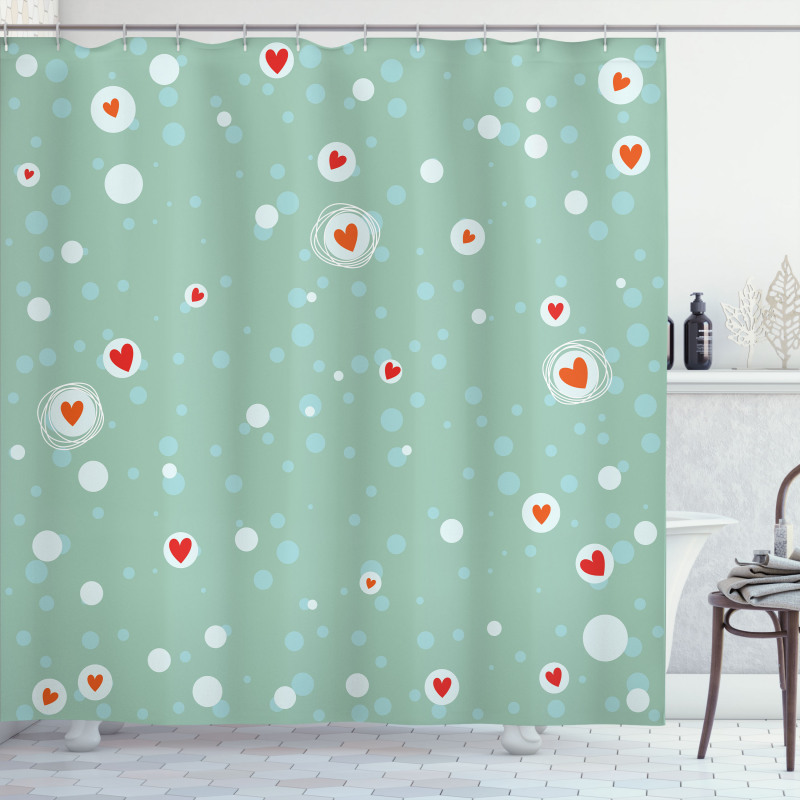 Sketch Circles and Hearts Shower Curtain