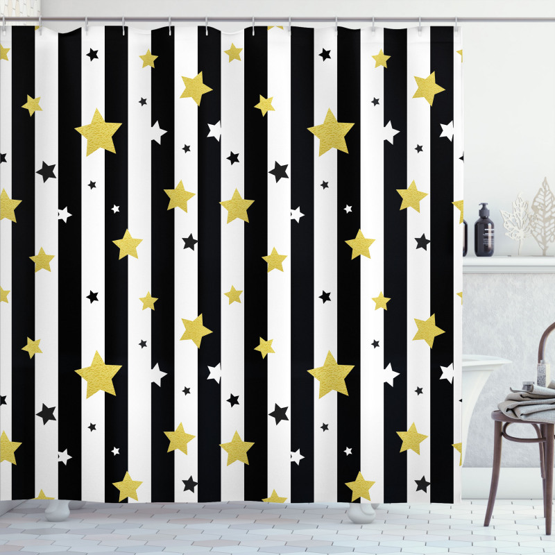 Vertical Lines Stars Shower Curtain