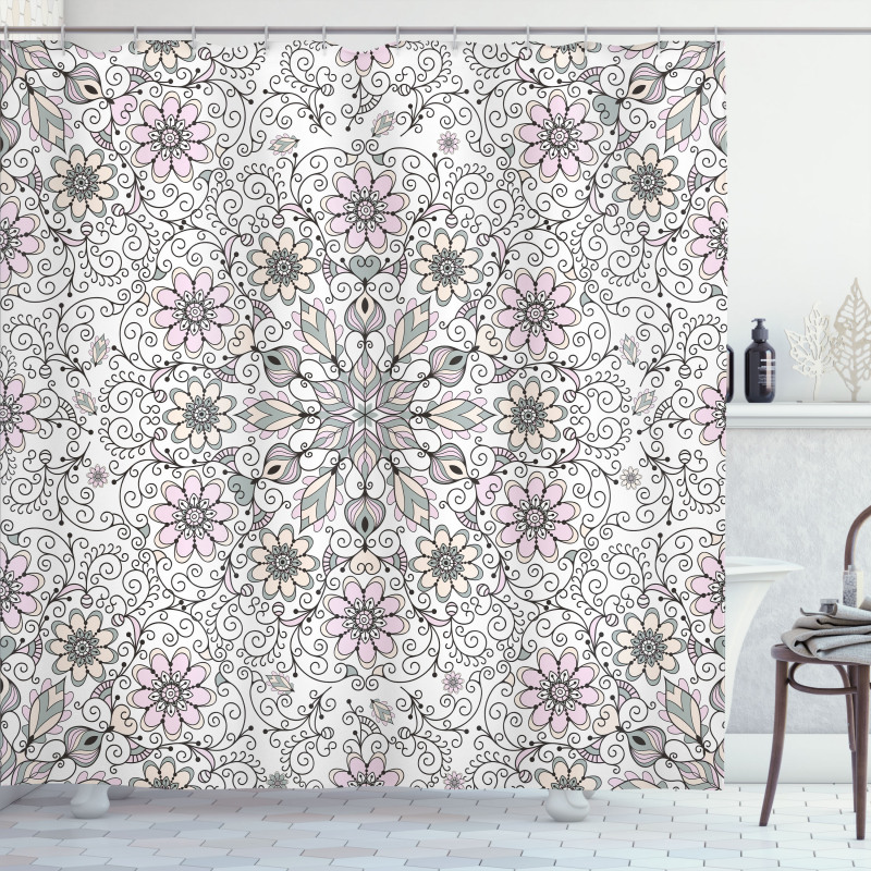 Flower Swirls Doily Style Shower Curtain