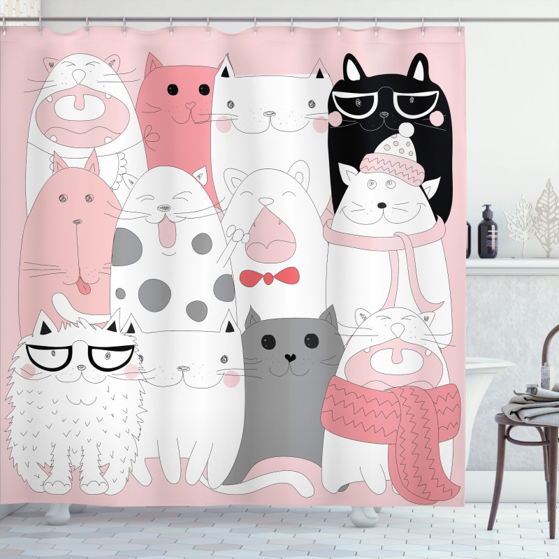Funny Kittens Humor Doodle Shower Curtain