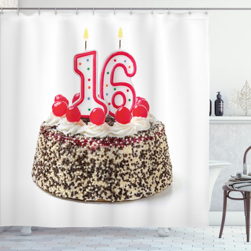 Cake Candles Cherry Shower Curtain